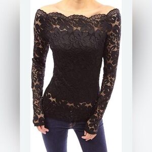 Ambiance Black Floral Lace Off-Shoulder Blouse